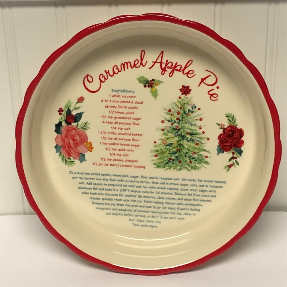 Pioneer Woman Christmas 2021 Floral Medley Caramel Apple Pie Plate/Dish*New*